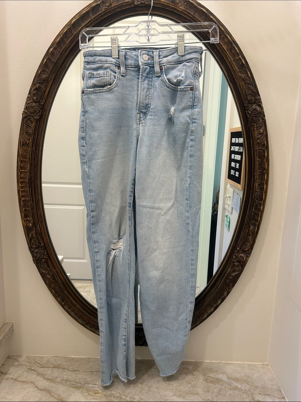 Old Navy High-Rise Light Blue Distressed Straight Jeans